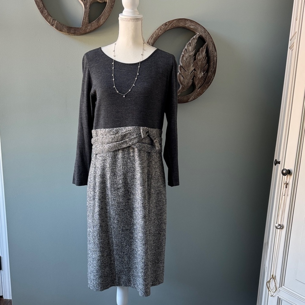 Armani Collezioni Black and Gray Long Sleeve Knit Dress